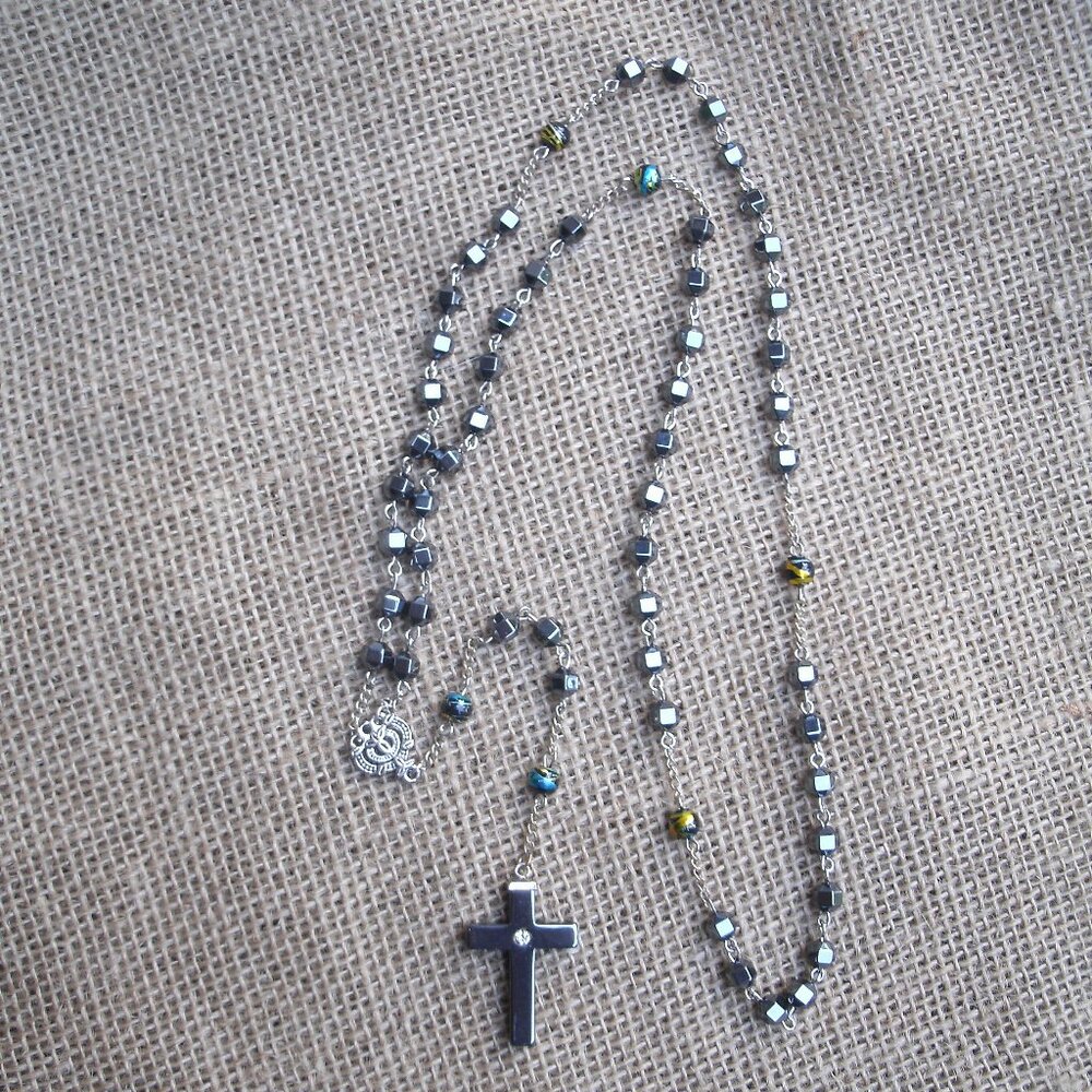 Handmade Hematite Cross & Beads Rosary